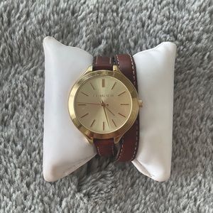 Michael Kors Wrap Leather Watch Gold Face